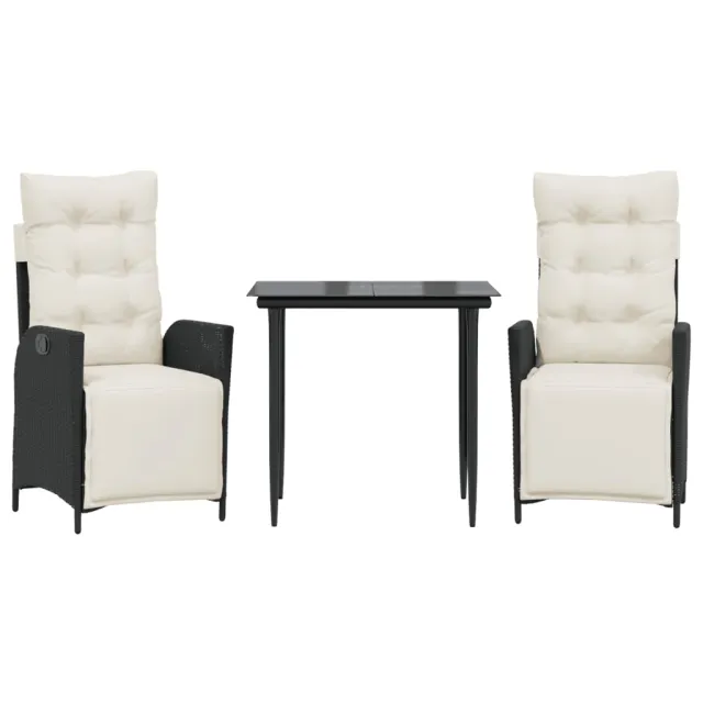 Ensemble à manger de jardin avec coussins 3 pcs Noir