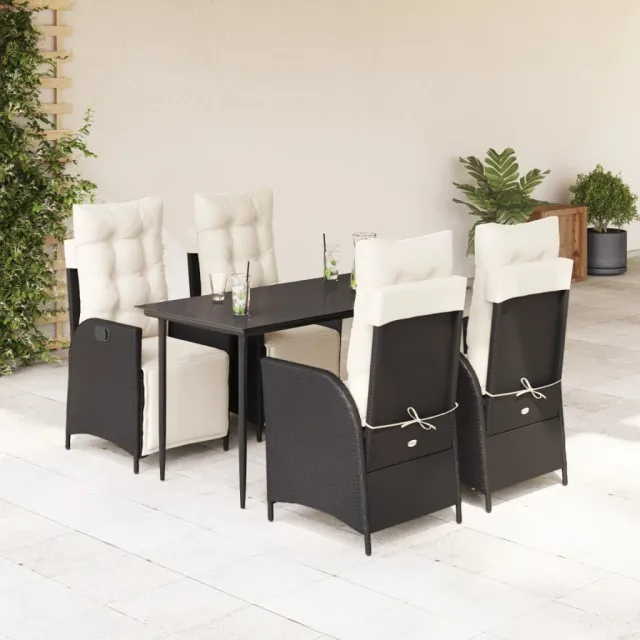 Ensemble à manger de jardin coussins 5pcs Noir Résine tressée