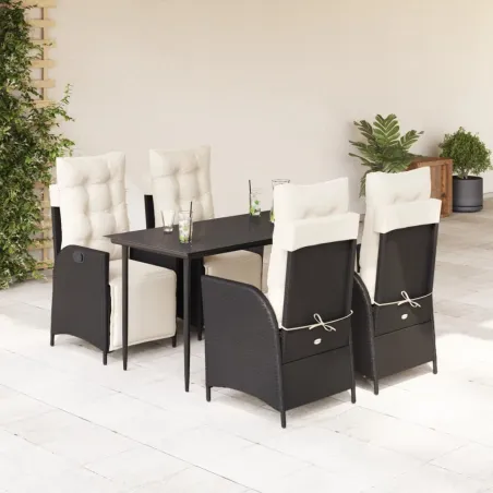 Ensemble à manger de jardin coussins 5pcs Noir Résine tressée