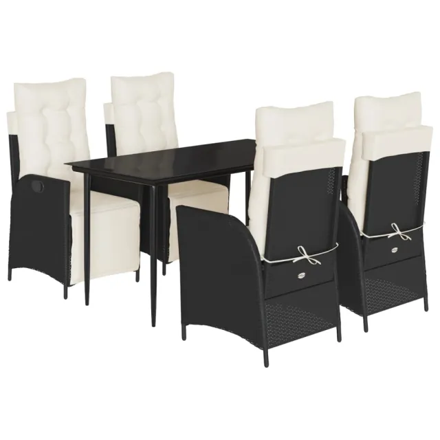 Ensemble à manger de jardin coussins 5pcs Noir Résine tressée