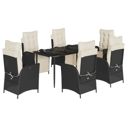 Ensemble à manger de jardin coussins 7pcs Noir Résine tressée 2