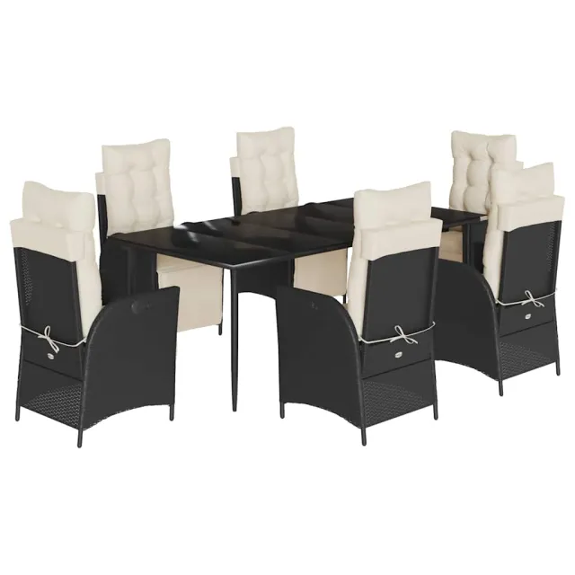 Ensemble à manger de jardin coussins 7pcs Noir Résine tressée