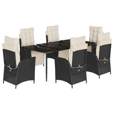 Ensemble à manger de jardin coussins 7pcs Noir Résine tressée