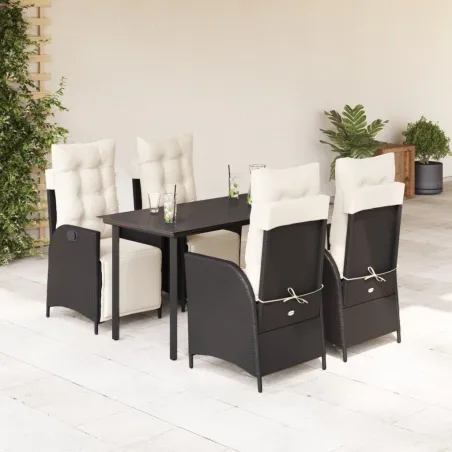 Ensemble à manger de jardin coussins 5pcs Noir Résine tressée