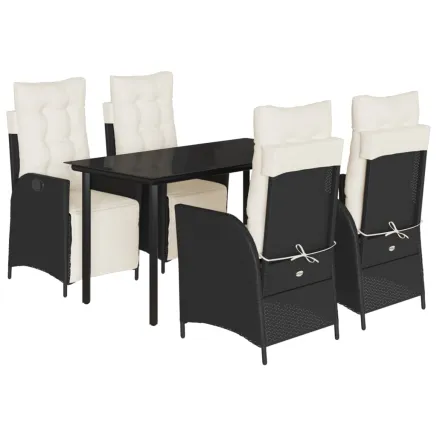 Ensemble à manger de jardin coussins 5pcs Noir Résine tressée 2