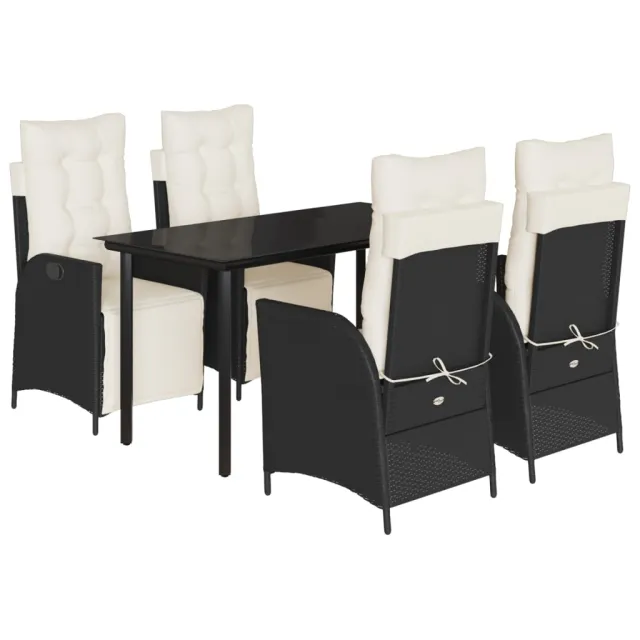 Ensemble à manger de jardin coussins 5pcs Noir Résine tressée