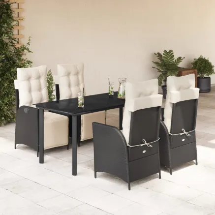 Ensemble à manger de jardin coussins 5pcs Noir Résine tressée