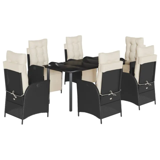 Ensemble à manger de jardin coussins 7pcs Noir Résine tressée