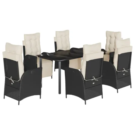Ensemble à manger de jardin coussins 7pcs Noir Résine tressée