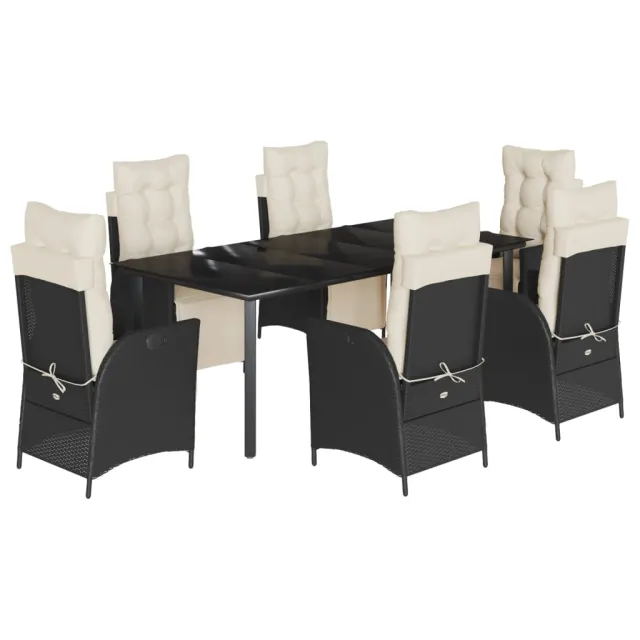 Ensemble à manger de jardin coussins 7pcs Noir Résine tressée
