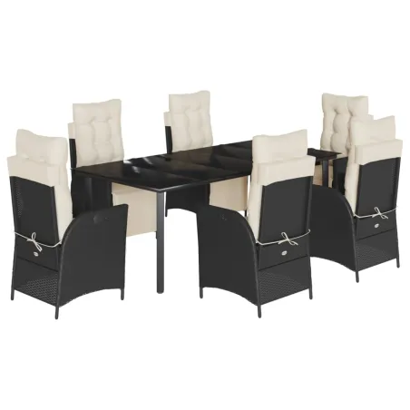 Ensemble à manger de jardin coussins 7pcs Noir Résine tressée