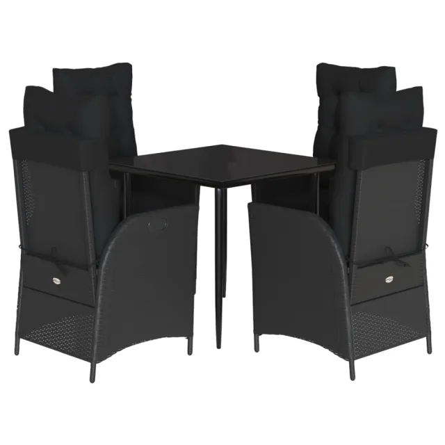 Ensemble à manger de jardin coussins 5pcs Noir Résine tressée
