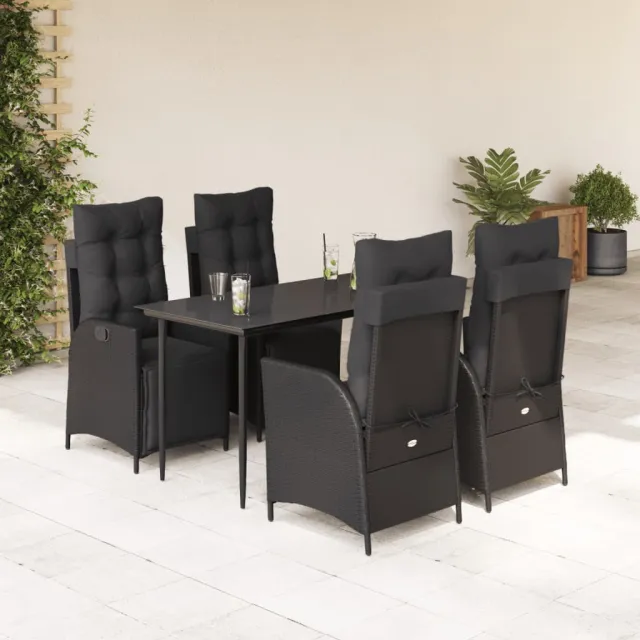 Ensemble à manger de jardin coussins 5pcs Noir Résine tressée