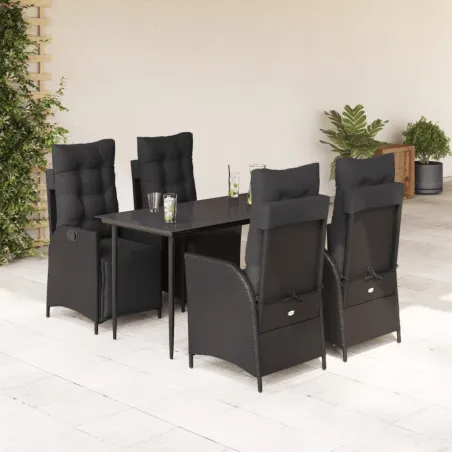 Ensemble à manger de jardin coussins 5pcs Noir Résine tressée