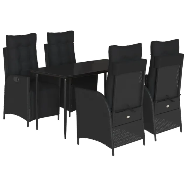 Ensemble à manger de jardin coussins 5pcs Noir Résine tressée