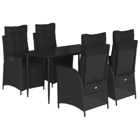 Ensemble à manger de jardin coussins 5pcs Noir Résine tressée