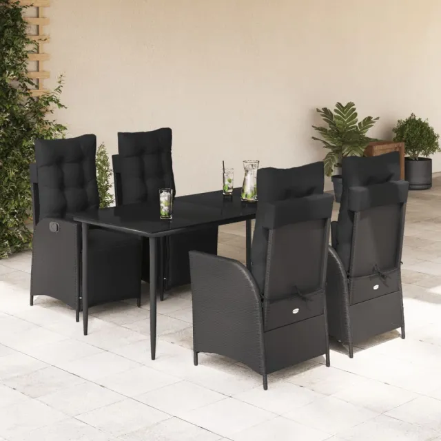 Ensemble à manger de jardin coussins 5pcs Noir Résine tressée