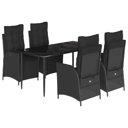 Ensemble à manger de jardin coussins 5pcs Noir Résine tressée 2