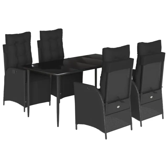 Ensemble à manger de jardin coussins 5pcs Noir Résine tressée
