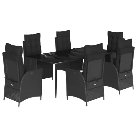 Ensemble à manger de jardin coussins 7pcs Noir Résine tressée 2