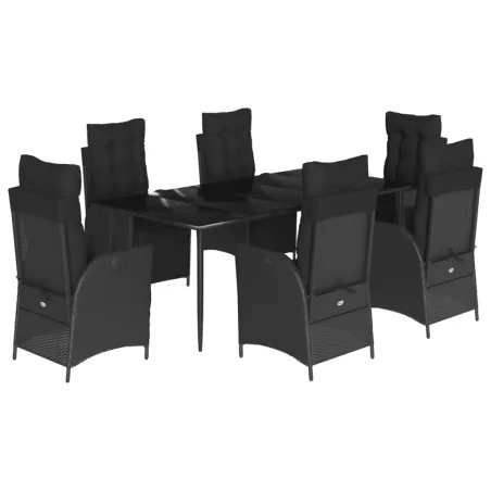 Ensemble à manger de jardin coussins 7pcs Noir Résine tressée