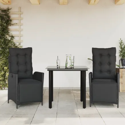 Ensemble à manger de jardin avec coussins 3 pcs Noir