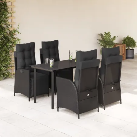Ensemble à manger de jardin coussins 5pcs Noir Résine tressée