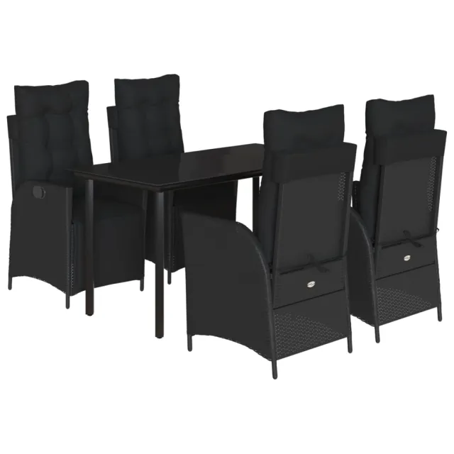 Ensemble à manger de jardin coussins 5pcs Noir Résine tressée