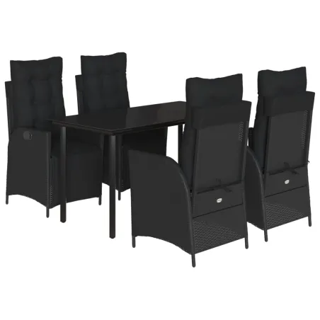 Ensemble à manger de jardin coussins 5pcs Noir Résine tressée