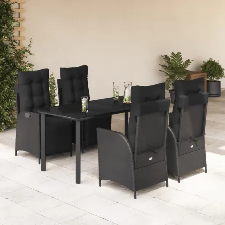 Ensemble à manger de jardin coussins 5pcs Noir Résine tressée