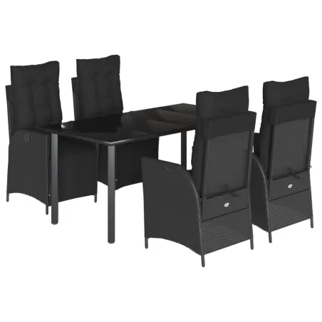 Ensemble à manger de jardin coussins 5pcs Noir Résine tressée