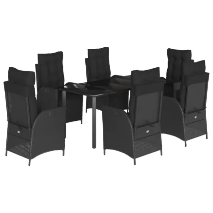 Ensemble à manger de jardin coussins 7pcs Noir Résine tressée 2