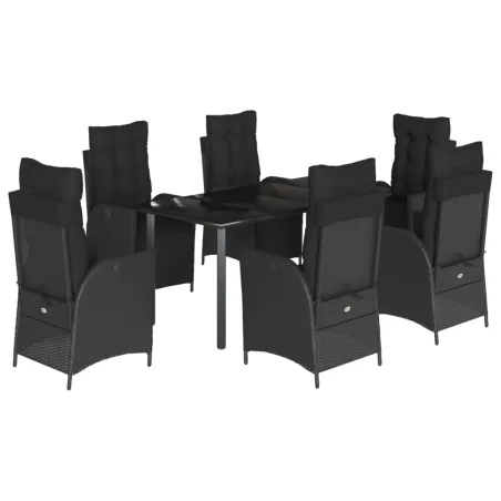 Ensemble à manger de jardin coussins 7pcs Noir Résine tressée