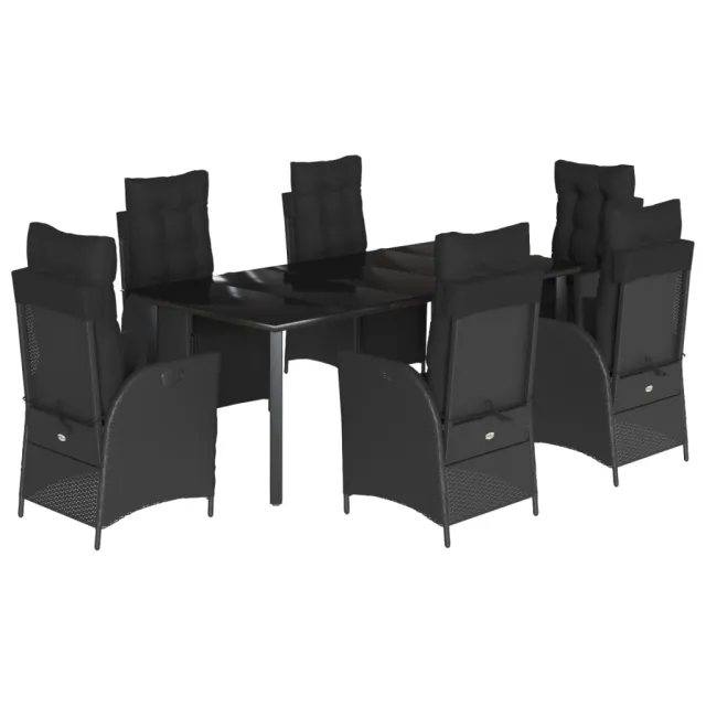 Ensemble à manger de jardin coussins 7pcs Noir Résine tressée