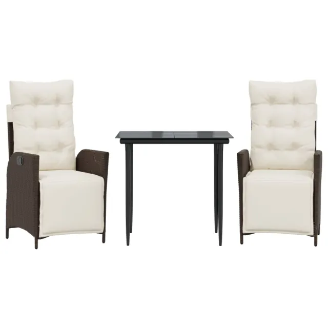 Ensemble à manger de jardin 3 pcs et coussins marron poly rotin