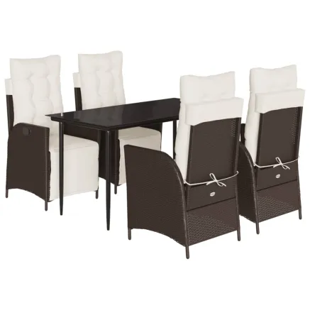 Ensemble à manger de jardin 5 pcs et coussins marron poly rotin 2