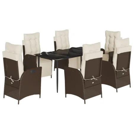 Ensemble à manger de jardin et coussins 7 pcs marron rotin