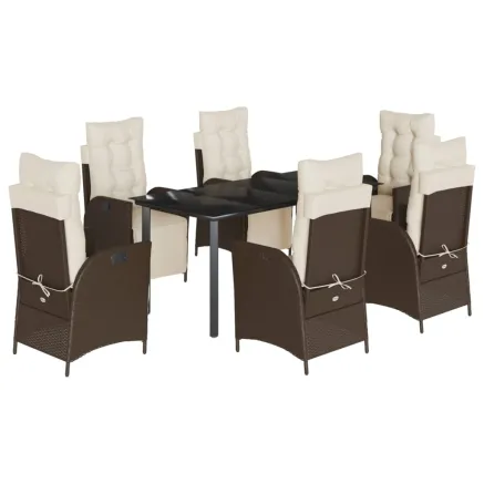 Ensemble à manger de jardin et coussins 7 pcs marron rotin 2