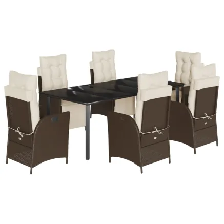 Ensemble à manger de jardin et coussins 7 pcs marron rotin 2