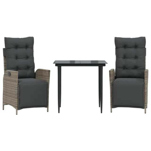 Ensemble à manger de jardin 3 pcs coussins gris résine tressée