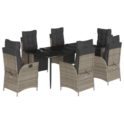 Ensemble à manger de jardin et coussins 7 pcs gris rotin 2