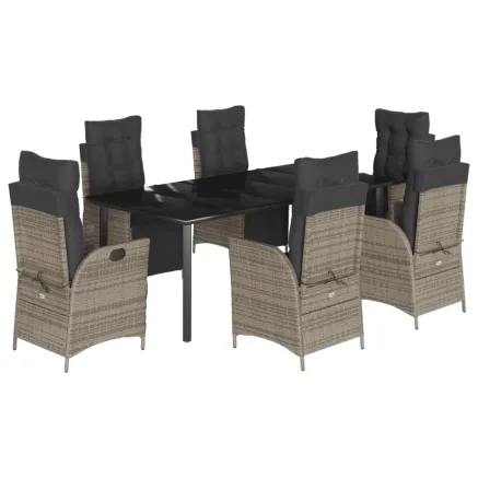 Ensemble à manger de jardin et coussins 7 pcs gris rotin 2