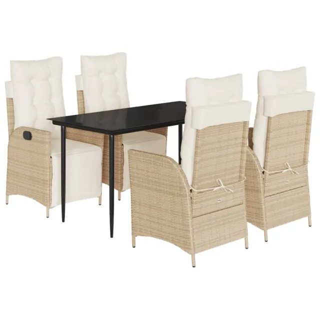 Ensemble à manger de jardin avec coussins 5pcs Beige poly rotin