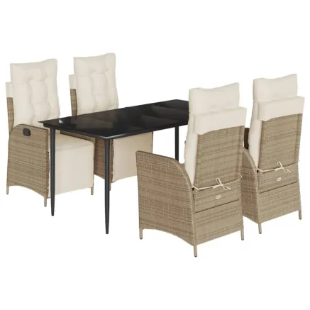 Ensemble à manger de jardin avec coussins 5pcs Beige poly rotin 2