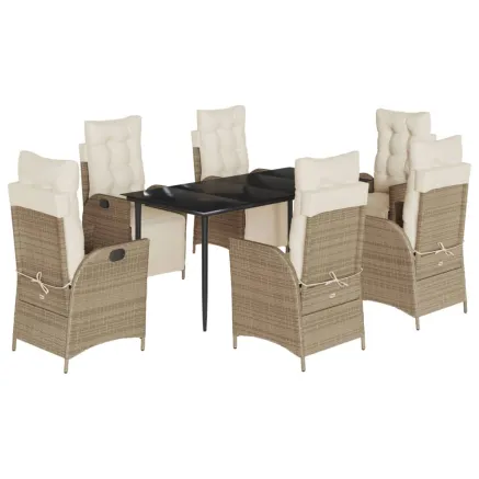 Ensemble à manger de jardin et coussins 7 pcs beige poly rotin 2