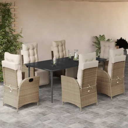 Ensemble à manger de jardin et coussins 7 pcs beige poly rotin