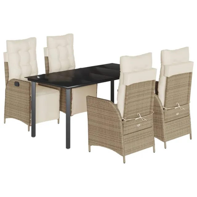 Ensemble à manger de jardin avec coussins 5pcs Beige poly rotin