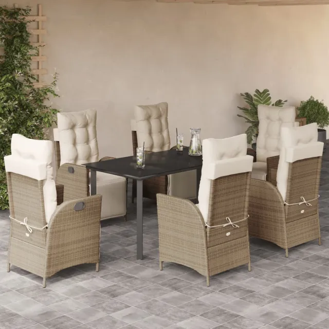 Ensemble à manger de jardin et coussins 7 pcs beige poly rotin