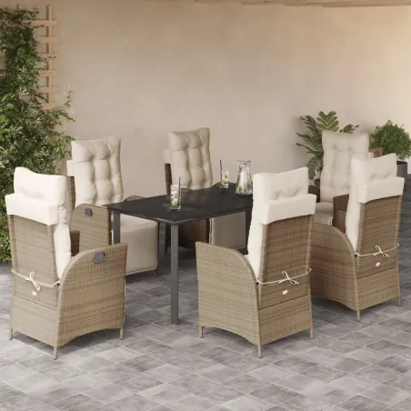 Ensemble à manger de jardin et coussins 7 pcs beige poly rotin