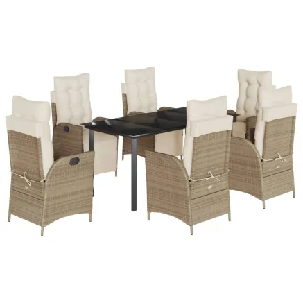 Ensemble à manger de jardin et coussins 7 pcs beige poly rotin 2